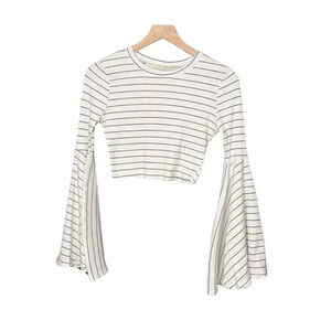 Audrey 3+1 Stripe Bell Long Sleeve Crop Top Nautical Size M
